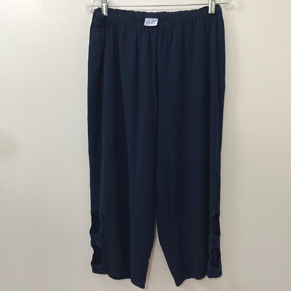Oh My Gauze! Pants - Oh My Gauze Wide Leg Pants L/XL Navy Crop Cutout Hem Boho Lagenlook Minimalist